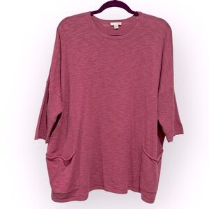 Pure Jill Cotton Linen Lagenlook Oversized Boxy Top Mauve Pink Large